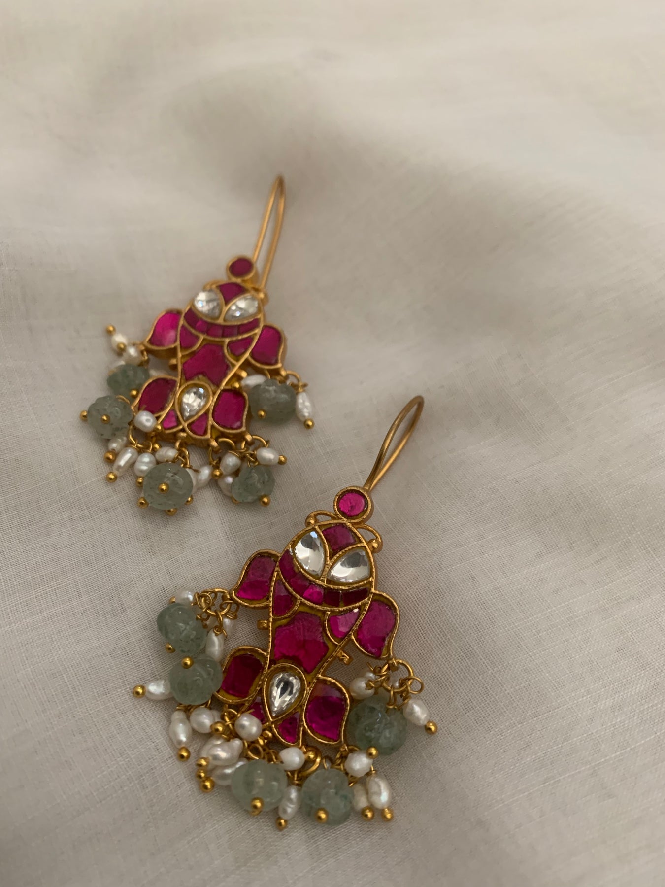 Gold Plated Mint Meenakari Jhumka Style Earrings : JCU945